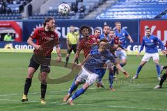 3. Liga - Hansa Rostock - FC Ingolstadt 04 - Ecke, Björn Paulsen (4, FCI) und Francisco Da Silva Caiuby (13, FCI) kommen nicht an den Ball, Bentley Baxter Bahn (8 Rostock)