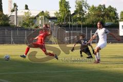 Bayernliga Süd - Saison 2022/2023 - FC Ingolstadt 04 -  TSV Dachau - Krupa Jeroen (Nr.17 - Fc Ingolstadt 04 II) trifft das leere Tor nicht sondern den Pfosten und der Ball prallt zurück - Jakob Marco Torwart Dachau - Foto: Meyer Jürgen