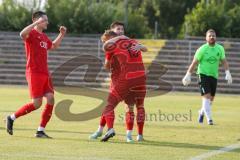 Bayernliga Süd - Saison 2021/2022 - FC Ingolstadt 04 II - Schwaben Augsburg -  1:0 Treffer durch Senger Michael (#21 FCI) - jubel - Meikis Fabio (#19 FCI) - Gashi Egson (#7 FCI)  - Foto: Meyer Jürgen