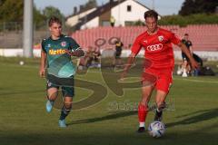 Bayernliga Nord - Saison 2023/2024 - FC Ingolstadt 04 - SSV Jahn Regensburg - Moritz Wiezorrek (Nr.15 - FCI U21) - Luis Bezjak grün Regensburg - Foto: Meyer Jürgen