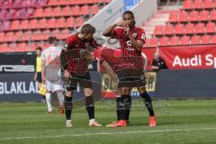 3. Liga - FC Bayern 2 - FC Ingolstadt 04 - Tor Jubel 1:0 Caniggia Ginola Elva (14, FCI) mit Marcel Gaus (19, FCI) Fatih Kaya (9, FCI) Patrick Sussek (37, FCI)