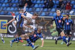 3. Liga; SV Waldhof Mannheim - FC Ingolstadt 04 - Zweikampf Kampf um den Ball Schuß, Jannik Mause (7, FCI) Jans Laurent (18 SVWM) Seegert Marcel (5 SVWM)