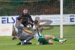 Landesliga - Saison 2025/26 - SV Manching - TSV Jetzendorf - Sebastian Graßl (Nr.10 - SV Manching) - Lorenz Kirmair grau Jetzendorf - Jeremy Manhard Torwart Jetzendorf - Foto: Meyer Jürgen