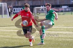 2024_2_17 - Saison 2023/24 - AUDI-Schanzer Amateur Cup - FC Gerolfing - TV 1861 Ingolstadt - Halbfinale 2 - Thomas Schäffer rot 1861 Ing. - Florian Uslar grün Gerolfing - Foto: Meyer Jürgen