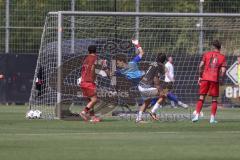 * Testspiel - Saison 2025/26 - FC Ingolstadt 04 - FSV Zwickau - Der 0:1 Führungstreffer durch Veron Dobruna (Nr.7 - FSV Zwickau) - Torwart Kai Eisele (Nr.25 - FC Ingolstadt 04) - Bjarne Thoelke (Nr.42 - FC Ingolstadt 04) - -jubel - Foto: Meyer Jürgen
