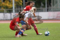 2. Fußball-Liga - Frauen - Saison 2023/2024 - FC Ingolstadt 04 - SC Sand - Paula Vidovic (Nr.11 - FCI Frauen) - #Loving Emma weiss Sand - Anna-Lena Härtl (Nr.4 - FCI Frauen) - Foto: Meyer Jürgen