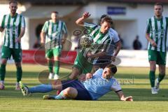 Landesliga - Saison 2025/26 - SV Manching - SV Cosmos Aystetten - Johannes  Dexl (Nr.13 - SV Manching) - Marcel Burda blau Aystetten - Foto: Meyer Jürgen