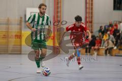 Lotto Bayern Hallencup - Saison 2024/25 - Türkisch SV Ingolstadt - SV Manching - Finale - Daniel Schweiger grün Manching - Ahmet Altay rot Türkisch - Foto: Meyer Jürgen