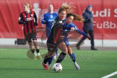 ***2. Bundesliga Frauen - Saison 2025/26 - FC Ingolstadt 04 Frauen - SV Meppen - Leonie Haberäcker (Nr.27 - FC Ingolstadt Frauen I) - Hagg Sarah blau Meppen - Foto: Meyer Jürgen