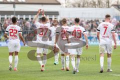 3. Liga; SpVgg Unterhaching - FC Ingolstadt 04; Tor Jubel Treffer Pascal Testroet (37, FCI) Marcel Costly (22, FCI) Felix Keidel (43, FCI) Yannick Deichmann (20, FCI) Jannik Mause (7, FCI) Simon Lorenz (32, FCI)