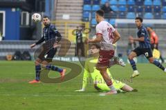 3. Liga - Saison 2025/26 - Waldhof Mannheim  -  FC Ingolstadt 04 - Marcel Costly (Nr.22 - FC Ingolstadt 04) mit dem 0:1 Führungstreffer - jubel - Torwart Thijmen Nijhuis (Nr.1 - Waldhof Mannheim) - Foto: Meyer Jürgen