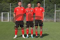 Bayernliga - Saison 2023/2024 - FC Ingolstadt 04 II - U21 - Trainingsauftakt - Neuzugänge - Julian Kügel (Nr.11 - FCI II) - Fabian Cavadias (Nr.16 - FCI II) - Leandro Kreit Casale (Nr.17 - FCI II) - Foto: Meyer Jürgen