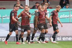3. Liga; FC Ingolstadt 04 - SSV Ulm 1846; David Kopacz (29, FCI) Scuß Tor Jubel Treffer 2:0, Marcel Costly (22, FCI) Jannik Mause (7, FCI) Yannick Deichmann (20, FCI) Benjamin Kanuric (8, FCI) Moritz Seiffert (23, FCI) Herz