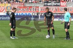 3.Liga - Saison 2022/2023 - Hallersche FC - FC Ingolstadt 04 - Marcel Costly (Nr.22 - FCI) - Denis Linsenmayer (Nr.23 - FCI) beim Freistoss -  - Foto: Meyer Jürgen