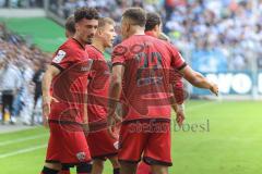 3. Liga; MSV Duisburg - FC Ingolstadt 04; Tor Jubel Treffer 0:1 Führung Davide Sekulovic (33, FCI) Marcel Costly (22, FCI) Gustav Christensen (24, FCI)
