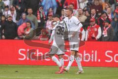 3. Liga; Energie Cottbus - FC Ingolstadt 04; Tor Jubel Treffer Deniz Zeitler (38, FCI) Benjamin Kanuric (8, FCI)