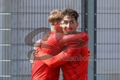 Bayernliga Süd - Saison 2021/2022 - FC Ingolstadt 04 II - TürkAugsburg - Der 2:0 Führungstreffer durch Domislic Renato (#17 FCI) rot - jubel - Meikis Fabio (#19 FCI) - Foto: Meyer Jürgen