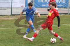 Kreisliga - Saison 2024/25- SV Hundszell - TSV Kösching-  - Benedikt Schneeberger rot Kösching - Johannes Rindlbacher blau Hundszell - Foto: Meyer Jürgen