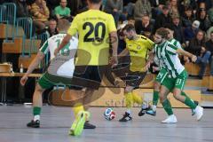 Lotto Bayern Hallencup - Saison 2024/25 - SV Manching - FC Hitzhofen/Oberzell- Daniel Schweiger grün Manching - Maik Wnendt gelb Hitzhofen - Foto: Meyer Jürgen