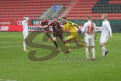 3. Fußball-Liga - Saison 2020/2021 - FC Ingolstadt 04 - FC Viktoria Köln - Der 1:1 Ausgleichstreffer durch Torwart Fabijan Buntic (#24,FCI)  - jubel - Stefan Kutschke (#30,FCI)  - Foto: Meyer Jürgen