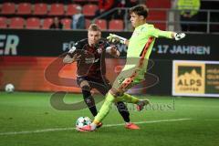 3. Liga - Saison 2026/27 - FC Ingolstadt 04 - TSG Hoffenheim II - Lars Lokotsch (Nr.13 - FCI) - Torwart Nico Biedermann (Nr.34 - Hoffenheim) - Foto: Meyer Jürgen