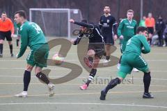 Freundschaftsspiel - FC Fatih Ingolstadt - TV Aiglsbach - Peter Veit schwarz FC Fatih - Florian Schweiger grün Aiglsbach #5 - Foto: Meyer Jürgen