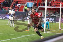 3.Liga - Saison 2022/2023 - FC Ingolstadt 04 -  MSV Duisburg - Der 2:0 Führungstreffer durch Patrick Schmidt (Nr.9 - FCI) jubel - Torwart Max Braune (Nr.24 - MSV Duisburg) - Foto: Meyer Jürgen