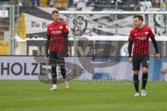 3.Liga - Saison 2022/2023 - SV 07 Elversberg - FC Ingolstadt 04 - Der 0:2 Führungstreffer durch Thore Jacobsen (Nr.31 - SV Elversberg) mit einem Elfmeter - Torwart Marius Funk (Nr.1 - FCI) - betretene Gesichter- enttäuscht - Dominik Franke (Nr.3 - FCI) - 