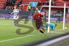 3.Liga - Saison 2022/2023 - FC Ingolstadt 04 -  MSV Duisburg - Der 2:0 Führungstreffer durch Patrick Schmidt (Nr.9 - FCI) jubel - Torwart Max Braune (Nr.24 - MSV Duisburg) - Foto: Meyer Jürgen