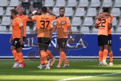 3.Liga - Saison 2023/2024 - SC Freiburg II - FC Ingolstadt 04 - Der 0:2 Führungstreffer durch Jannik Mause (Nr.7 - FCI) - jubel Pascal Testroet (Nr.37 - FCI) - Marcel Costly (Nr.22 - FCI) - Foto: Meyer Jürgen
