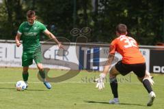 Bezirksliga - Saison 2024/25 - Freundschaftsspiel - FC Gerolfing - SV Kasing - Leo Zänger (Nr.11 - FC Gerolfing) mit dem 1:0 Führungstreffer - Torwart Michael Wegele (Nr.32 - SV Kasing) - jubel - Foto: Meyer Jürgen