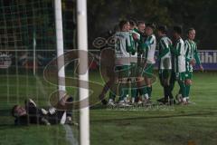 Landesliga - Saison 2025/26 - SV Manching - TSV Hollenbach - Der 3:0 Führungstreffer durch Rainer Meisinger (Nr.8 - SV Manching) - jubel - Hartmann Florian Torwart Hollenbach - Foto: Meyer Jürgen