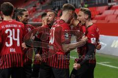 3. Liga - FC Ingolstadt 04 - Türkgücü München - Tor Jubel Tobias Schröck (21, FCI) mit Fatih Kaya (9, FCI) Merlin Röhl (34, FCI) Filip Bilbija (35, FCI) Stefan Kutschke (30, FCI)