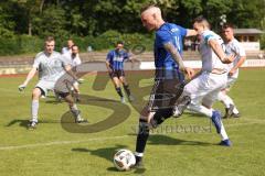 Kreisliga - Saison 2022/2023 - DJK Ingolstadt - SV Sandersdorf - Sandro Rott blau Sandersdorf - Florian Dormeier weiss DJK Ing - Philipp Roeckl Torwart DJK Ing - Foto: Meyer Jürgen