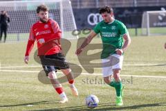 2024_2_17 - Saison 2023/24 - AUDI-Schanzer Amateur Cup - FC Gerolfing - TV 1861 Ingolstadt - Halbfinale 2 - Thomas Schäffer rot 1861 Ing. - Altan Calim grün Gerolfing - Foto: Meyer Jürgen