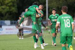 Bezirksliga - Saison 2025/26 - FC Gerolfing - TSV Ober./Unterh.stadt - Der 1:0 Führungstreffer durch Max Seitle grün Gerolfing - David Simm grün #7 Gerolfing - Foto: Meyer Jürgen