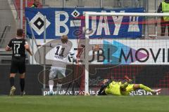 2. Fußball-Liga - Saison 2021/2022 - FC Ingolstadt 04 - Hamburger SV - Der 0:4 Führungstreffer durch Mikkel Kaufmann #11 Hamburg - Dejan Stojanovic Torwart (#39 FCI) -  jubel - Foto: Meyer Jürgen