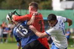 Kreisliga - Saison 2023/2024 - SV Menning - FC Mindelstetten - Hermann Zagler blau Menning - Christopher Ort Torwart Mindelstetten - Philipp Euringer weiss Mindelstetten - Foto: Meyer Jürgen