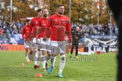 3. Liga; VfB Oldenburg - FC Ingolstadt 04; Warmup vor dem Spiel Pascal Testroet (37, FCI) Rico Preißinger (6, FCI) Calvin Brackelmann (17, FCI)