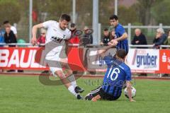 Kreisliga - Saison 2022/2023 - TSV Gaimersheim - FC Sandersdorf - Dennis Huettinger weiss Gaimersheim - Korbinian Forchhammer blau #16 Sandersdorf - Foto: Meyer Jürgen