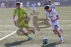 U17 DFB-Nachwuchsliga - Saison 2024/25 - FC Ingolstadt 04 - TSG Hoffenheim - Alexander Meyer weiss FCI - Maximilian Theuer gelb Hoffenheim - Foto: Meyer Jürgen