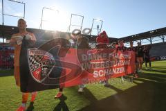 3. Liga - Saison 2024/25 - FC Ingolstadt 04 - SV Wehen Wiesbaden - Das Spiel ist aus - Banner - Choreo - Torwart Marius  Funk (Nr.1 - FCI)- Foto: Meyer Jürgen