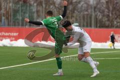 AUDI - Schanzer Amateurcup - Finale -  2026  - SV Hundszell - SV Denkendorf - Jonas Löffler grün Denkendorf - Johannes Rindlbacher weiss Hundszell - Foto: Meyer Jürgen