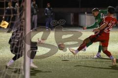 2024_2_8 - Bezirksliga - Saison 2023/24 - Freundschaftsspiel - FC Fatih Ingolstadt - SV Manching -  - Sebastian Graßl grün Manching - Marko Miskovic rot Fatih - Marco Ernhofer Torwart Fatih - Foto: Meyer Jürgen