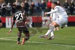 3. Liga - Saison 2023/24 - Testspiel - 1. FC Nürnberg - FC Ingolstadt 04 - Hungbo Joseph (#23 Nürnberg) - Leon Guwara (Nr.6 - FCI) - Foto: Meyer Jürgen