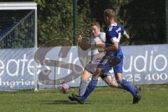 Kreisliga - Saison 2023/2024 - TSV Ober/Unterh.stadt- TSV Mümchsmünster - Simon Bellinghausen blau Oberh.stadt - Sebastian Hauber grau M. Münster - Foto: Meyer Jürgen