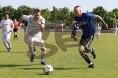 Kreisliga - Saison 2022/2023 - DJK Ingolstadt - SV Sandersdorf - Sandro Rott blau Sandersdorf - Florian Dormeier weiss DJK Ing - Foto: Meyer Jürgen