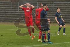 Bayernliga Süd - Saison 2021/2022 - FC Ingolstadt 04 II - TSV 1860 München II - Gashi Egson (#7 FCI) - Meikis Fabio (#19 FCI) nach einer vergebenen Chance - Enttäuscht - Foto: Meyer Jürgen