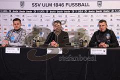 3. Liga; SSV Ulm 1846 - FC Ingolstadt 04; Pressekonferenz Interview Cheftrainer Thomas Wörle (Ulm) Pressesprecher Max Reck (Ulm) Cheftrainer Michael Köllner (FCI)