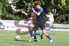 Kreisklasse - Saison 2025/26- SV Haunwöhr - FC Geisenfeld  - Tim Schirmer blau Haunwöhr - Lukas Kellermann grün Geisenfeld - Foto: Meyer Jürgen
